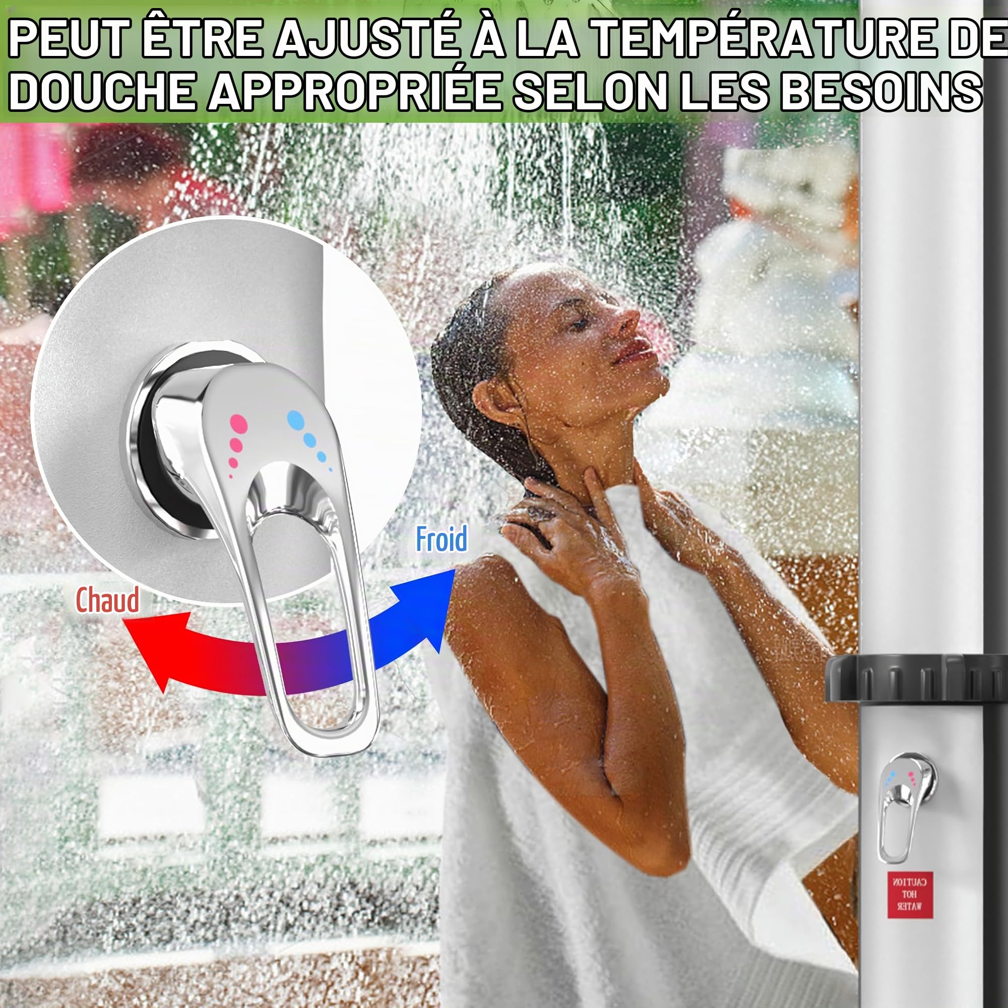 LZQ Douche de jardin solaire 40 l, douche solaire pour jardin, terrasse et camping, douche extérieure avec pommeau de douche, douche de piscine, douche d'extérieur, robinet et raccord pour tuyau