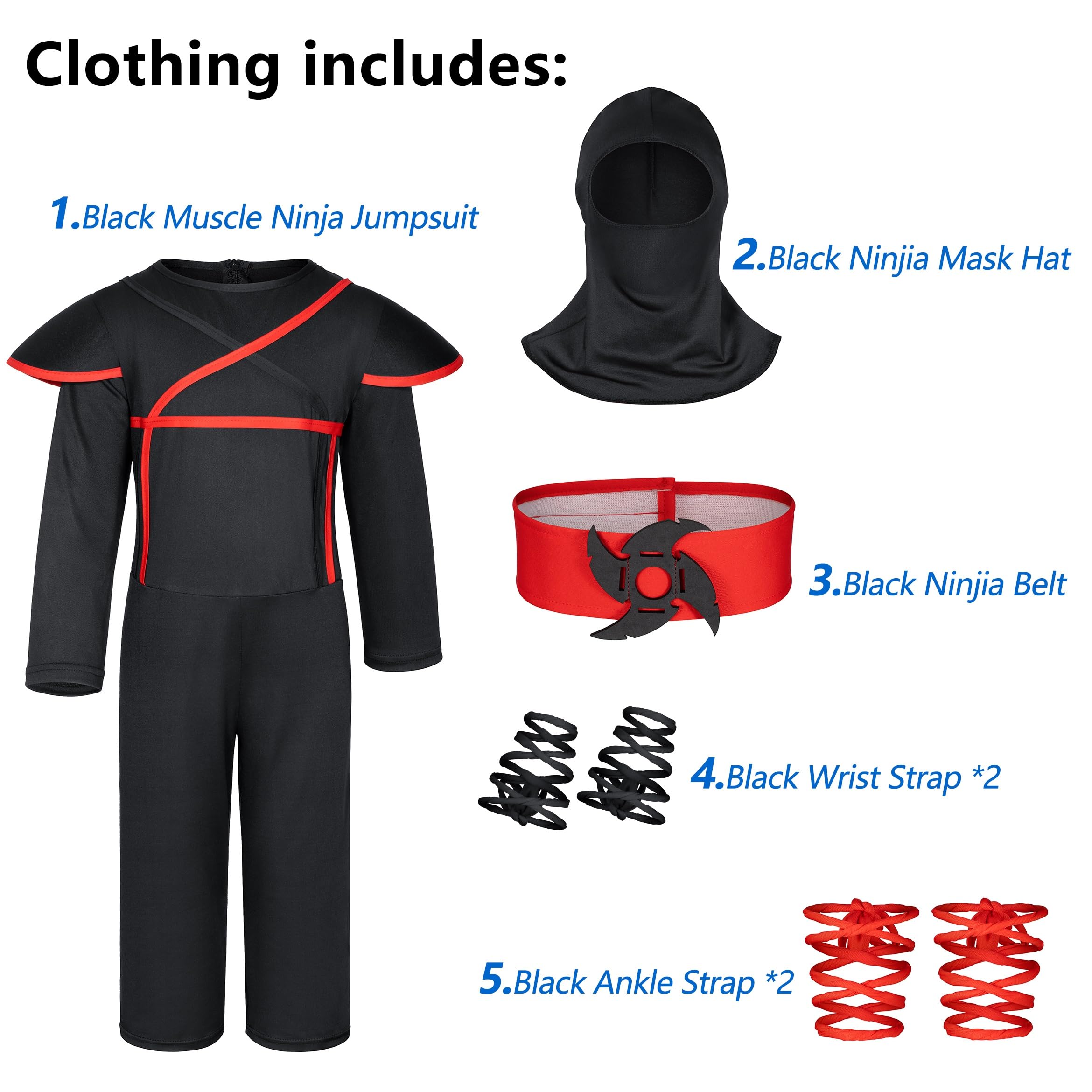 Ninjia - Disfraz para niños y niñas, disfraz de Ninja para niños con accesorios Ninja de lujo para Halloween Cospaly Dress Up