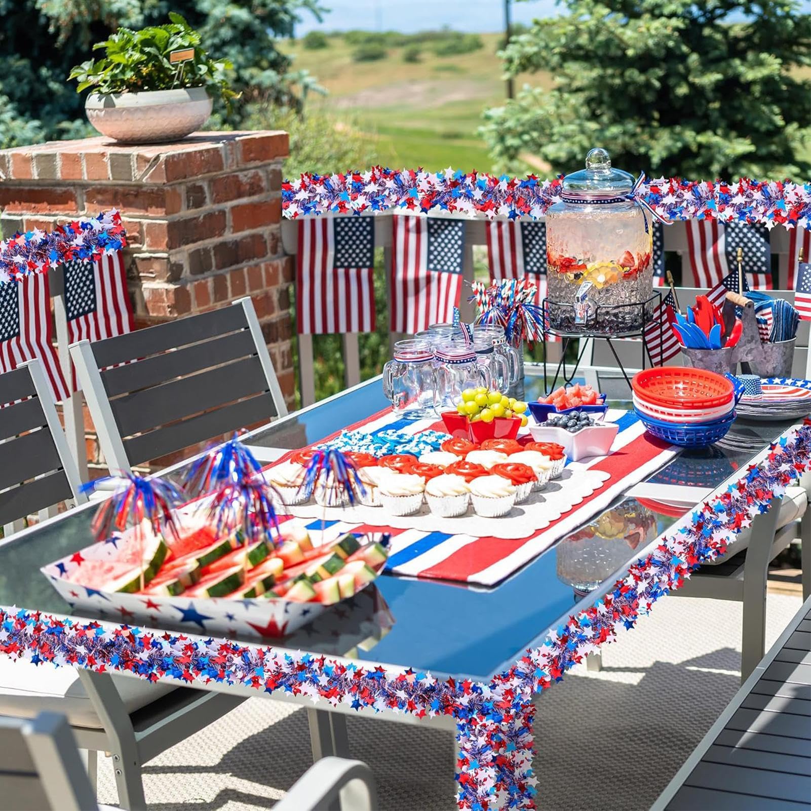 38-teiliges Dekoset Zum 4th Of July – Inkl. Banner, Girlanden & Wirbel, Rot-weiß-blau, Für Garten, Party & Independence Day