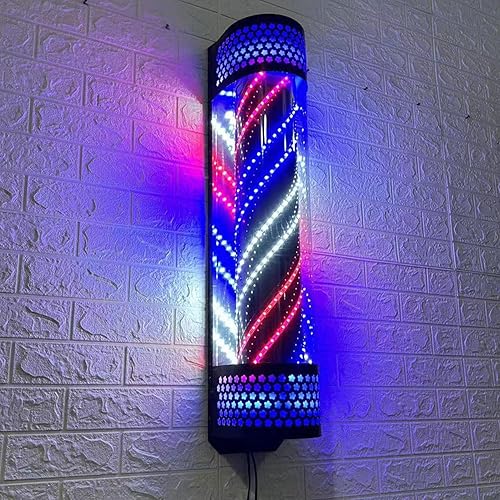 Miniatura 6 de WEUMNV Luz LED giratoria colorida de 35.4, poste de peluquería, postes de peluquería al aire libre, letreros de barbería luz iluminada giratoria