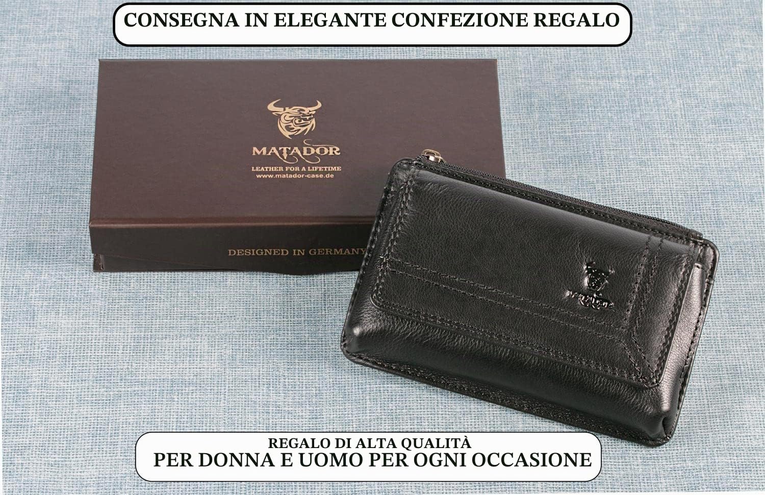 MATADOR #BRISBANE Custodia Cellulare 2in1 Pelle Nero Nappa Velcro | Tasca con Zip, Nobile Confezione Regalo e RFID, Elegante Portacellulare per Smartphone fino a 6,1 Pollici