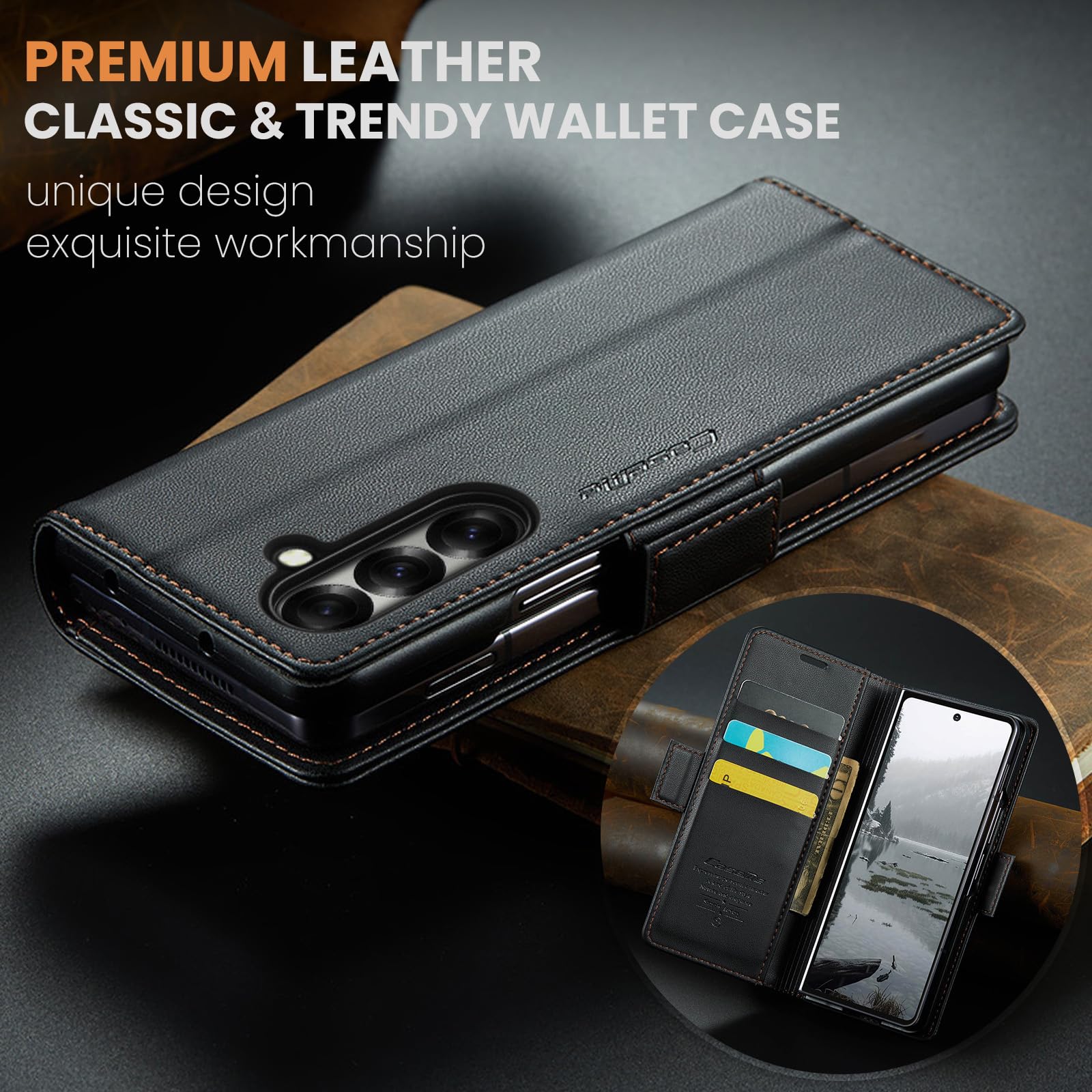for Samsung Galaxy Z Fold 7 Case, Premium PU Leather Wallet Case Flip Cover with [RFID Blocking][Card Holder][Stand Function] Shockproof Protective for Samsung Galaxy Z Fold 7, Black — view 7