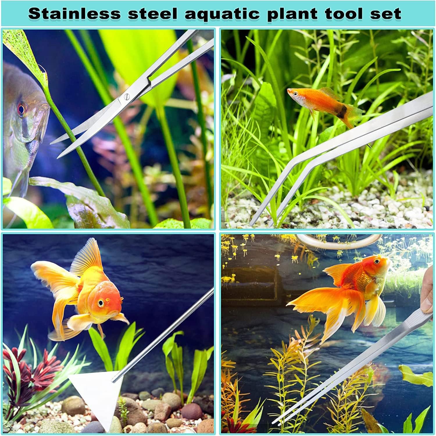 Sunshine smile 6PCS Accessori Acquario,Forbici Acquario,Pinza Acquario,Acquario Aquascaping Kit,Acquario Pinzette per Acquario,Acquatica Strumenti Set,Acquario Aquascaping Kit