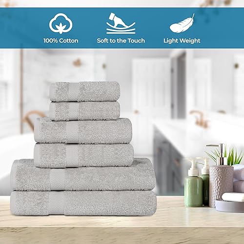 Miniatura 4 de SUPERIOR Juego de toallas surtidas de algodón de 6 piezas, incluye 2 toallas faciales, 2 manos y 2 toallas de baño, artículos esenciales para el