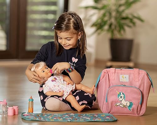 Miniatura 6 de Bolsa de pañales para muñecas y portabebés de unicornio gris para niños. Pulsera de lentejuelas incluida