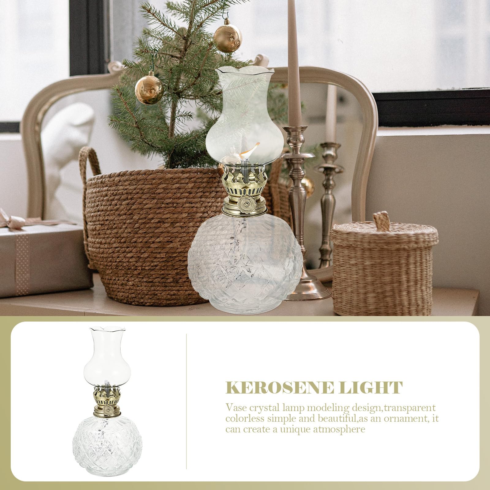 SEWACC Vintage Glass Kerosene Oil Lamp For Indoor Use, White