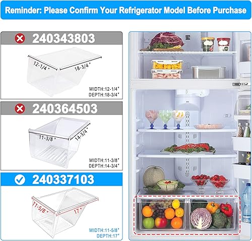 Miniatura 2 de Paquete de 2 cajas para refrigerador, 240337103, compatibles con Frigidaire Kenmore, repuesto de cajón Frigidaire para 240337100 AP2115741