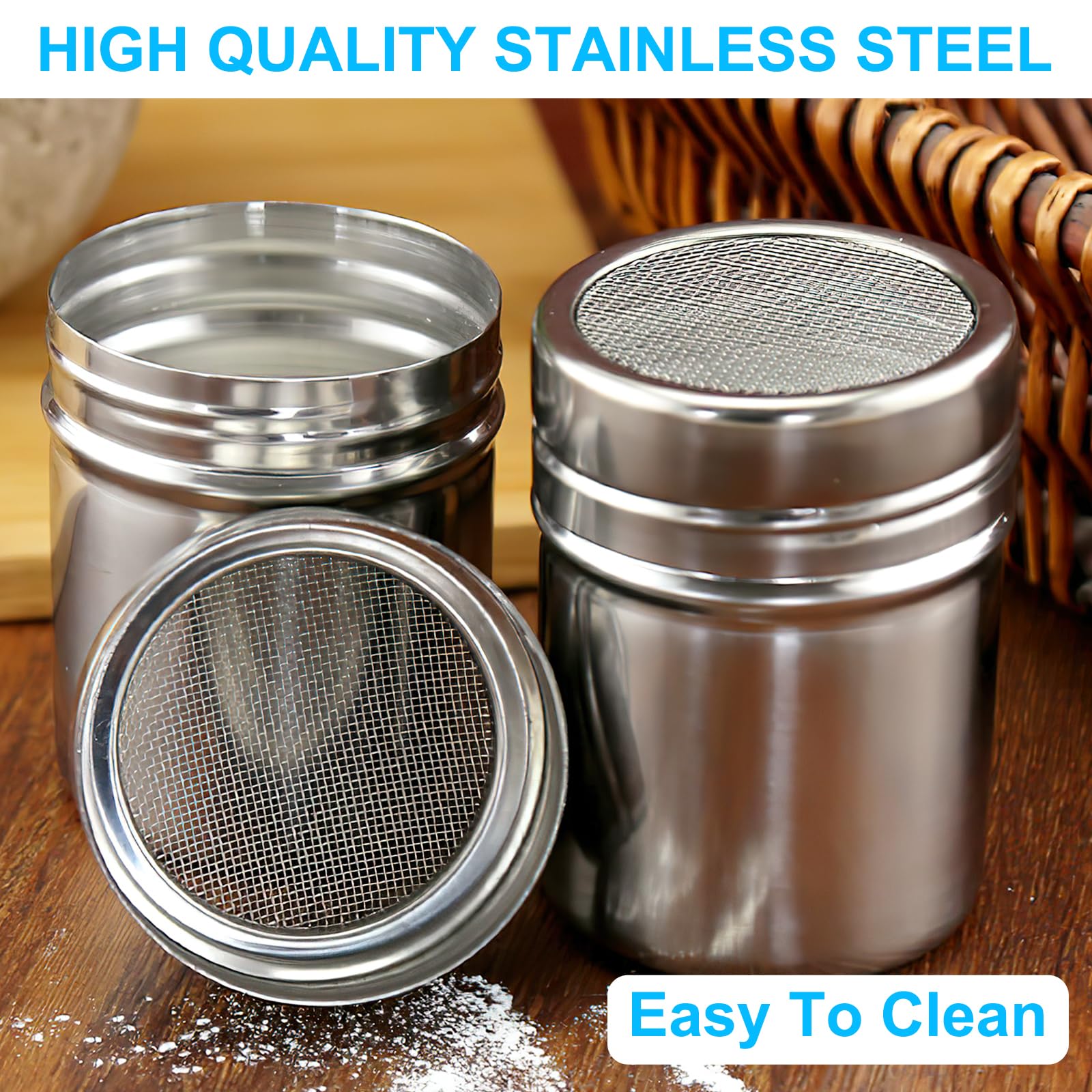 Lot De 2 Saupoudreurs En Acier Inoxydable Avec Couvercle Pour
