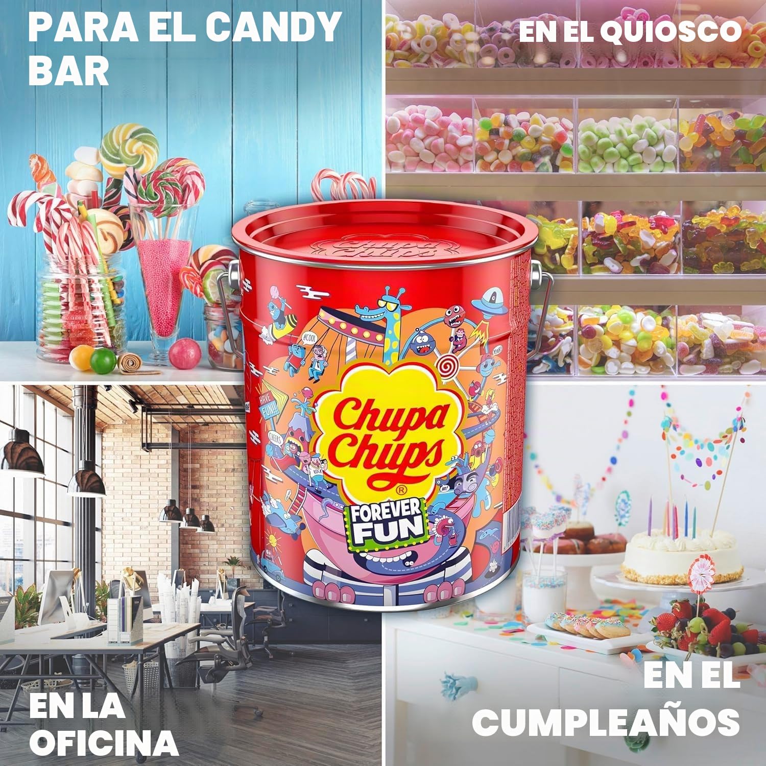 Chupa Chups Lata, Caramelo Con Palo Original De Sabores Variados, 150 x 12 G (1.8 kg), Caramelo, 150 Unidad (Paquete de 1)