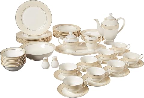Lorren Home Trends La Luna Bone China 57-Piece Dinnerware Set, Service for 8