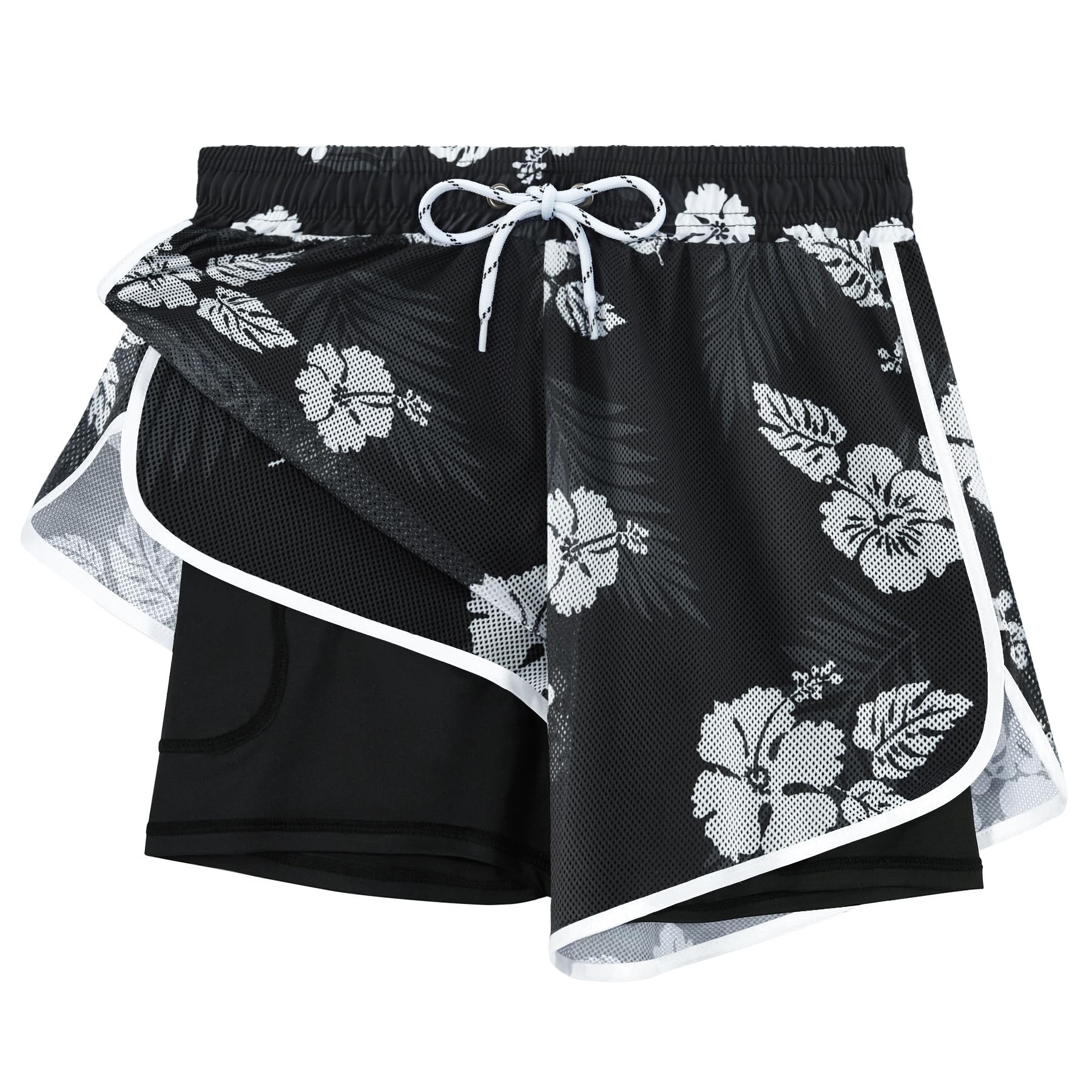 Women Swim Shorts Board Shorts with Liner Beach Surf Floral Summer Gym Shorts
