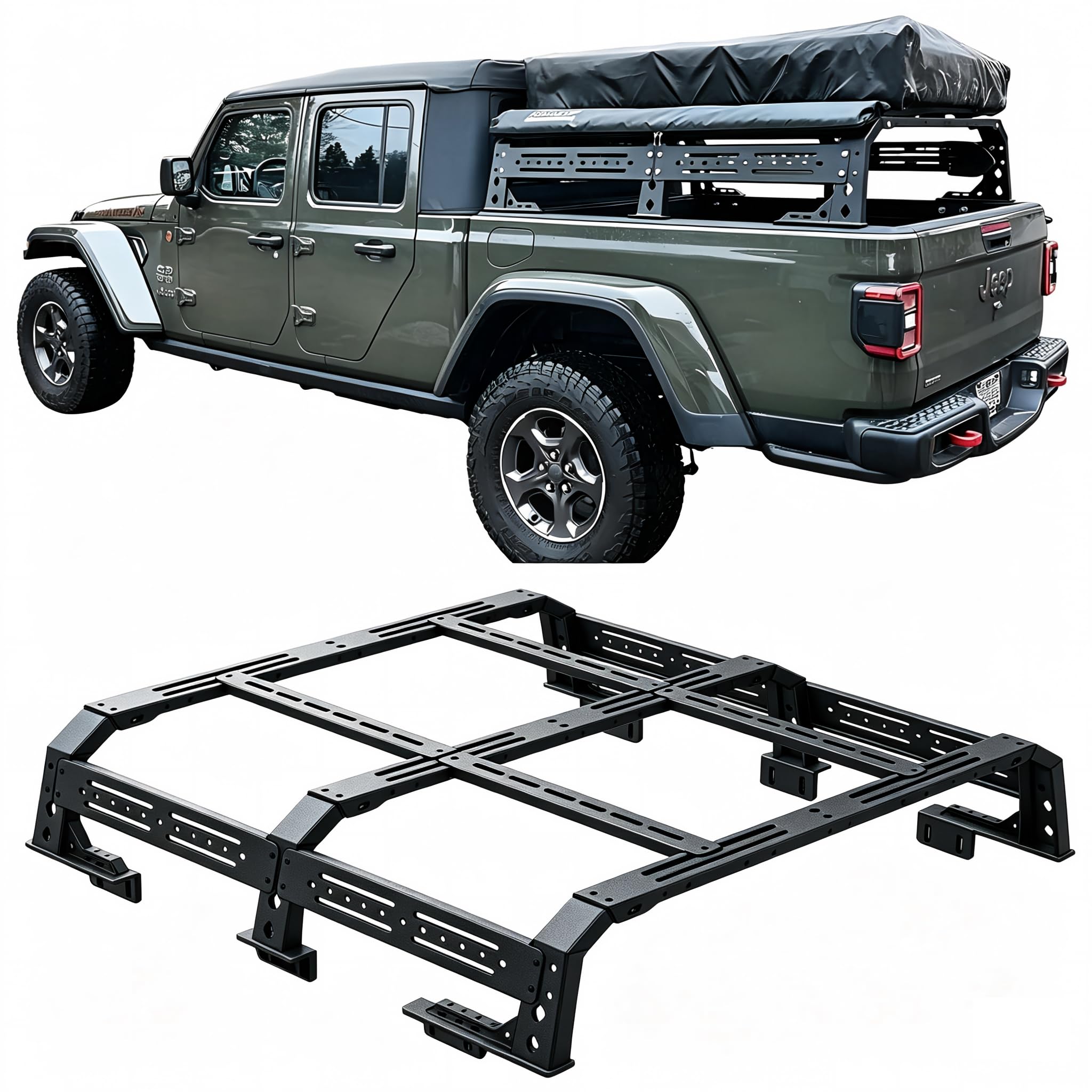 Photo 1 of Heavy Duty Overland Truck Bed Rack Compatible with Gladiator, Tacoma, Ranger | No Drilling Required |13 Inch Tall|800 lbs Static Capacity