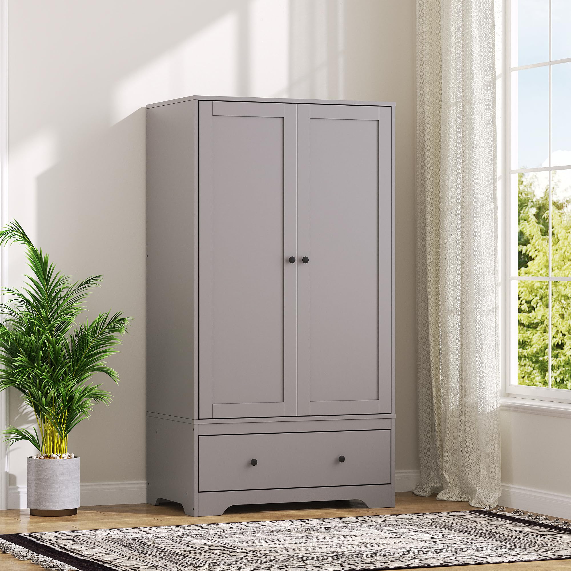 Panana Modern 2 Door 1 Drawer Wardrobe for Bedroom, 80 x 50 x 150 cm, Grey
