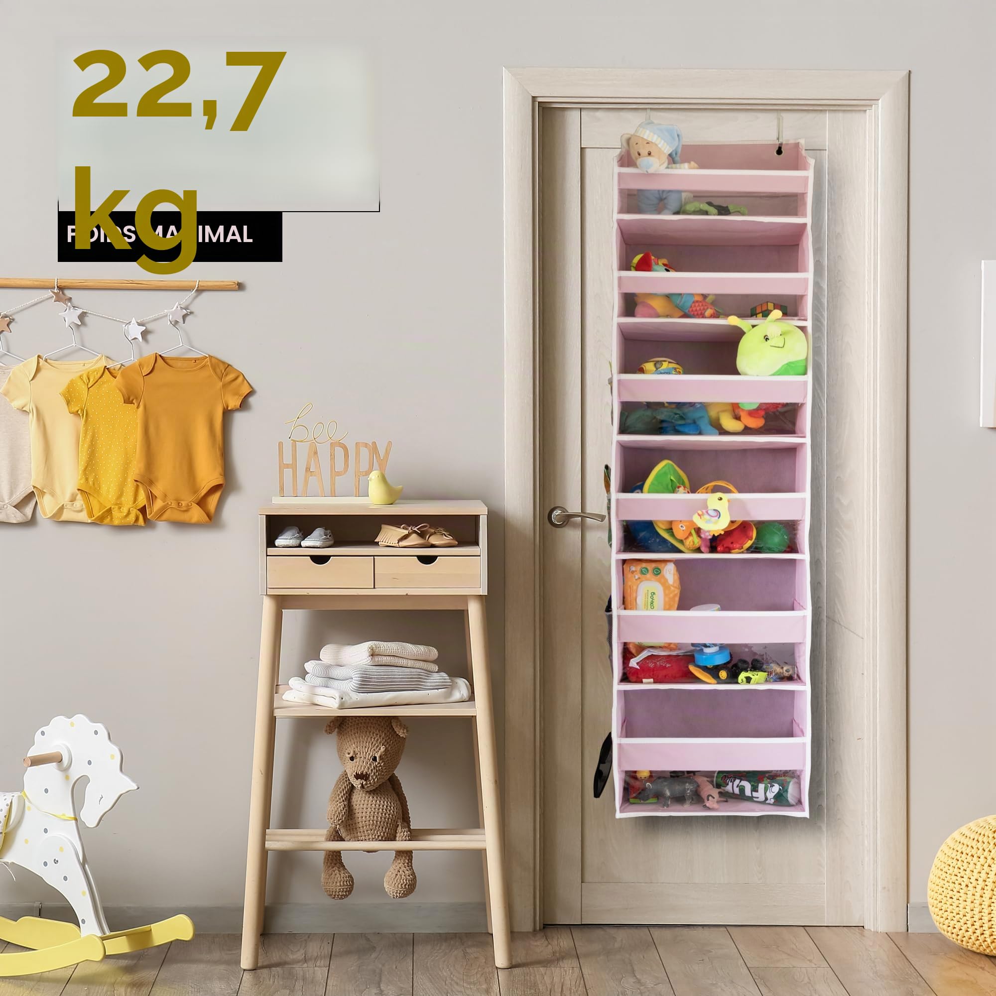 HOMELUX THEORY 1 organiseur de porte robuste à suspendre au-dessus de la porte, 140 x 35,6 x 17 cm, 6 grandes poches avant et 12 poches latérales, organiseur de porte de placard pour chambre à