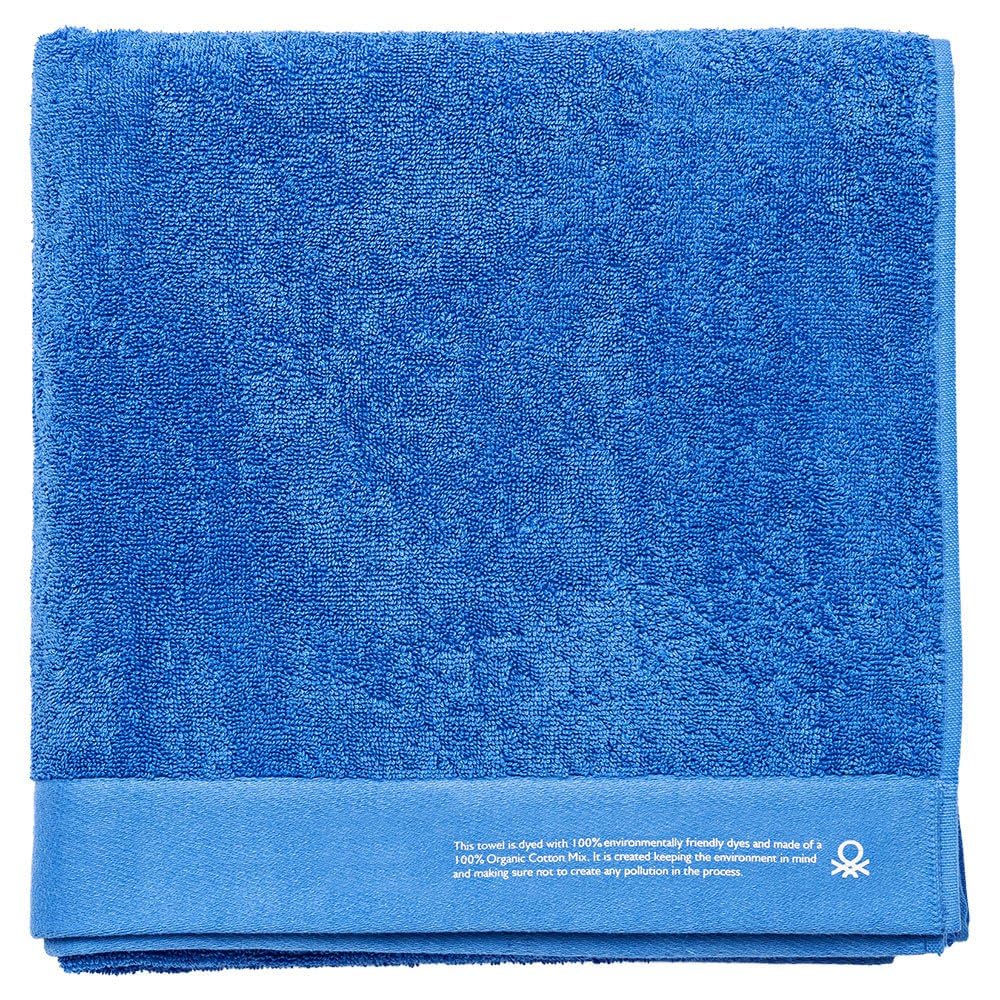 Lot de 2 Serviettes 90 x 150 cm + 90 x 160 cm Coton Biologique 450 g/m² Bleu Benetton