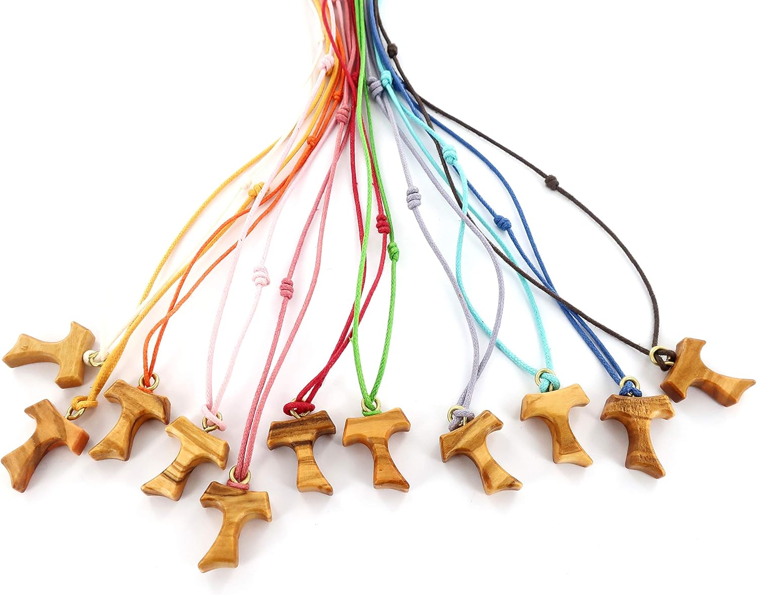 Croce Di San Francesco Tau Ciondolo Croce Tau con Cordoncino Colorato, Pendente a Forma di Croce