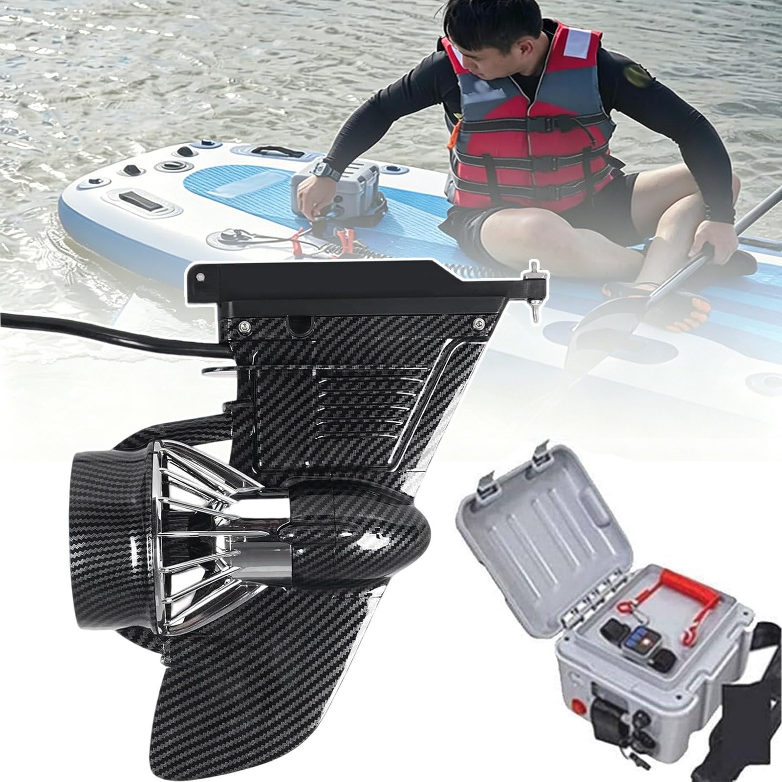 SOTIKARERY Motorized Fin Surfboard - 24V Thruster Electric Surfboard Fins Propeller Adjustable Speed,288Wh Equipped with Remote Control, Stand up Paddle Board Motor Max Speed 5 km/h,Max Thrust 18 Ibs