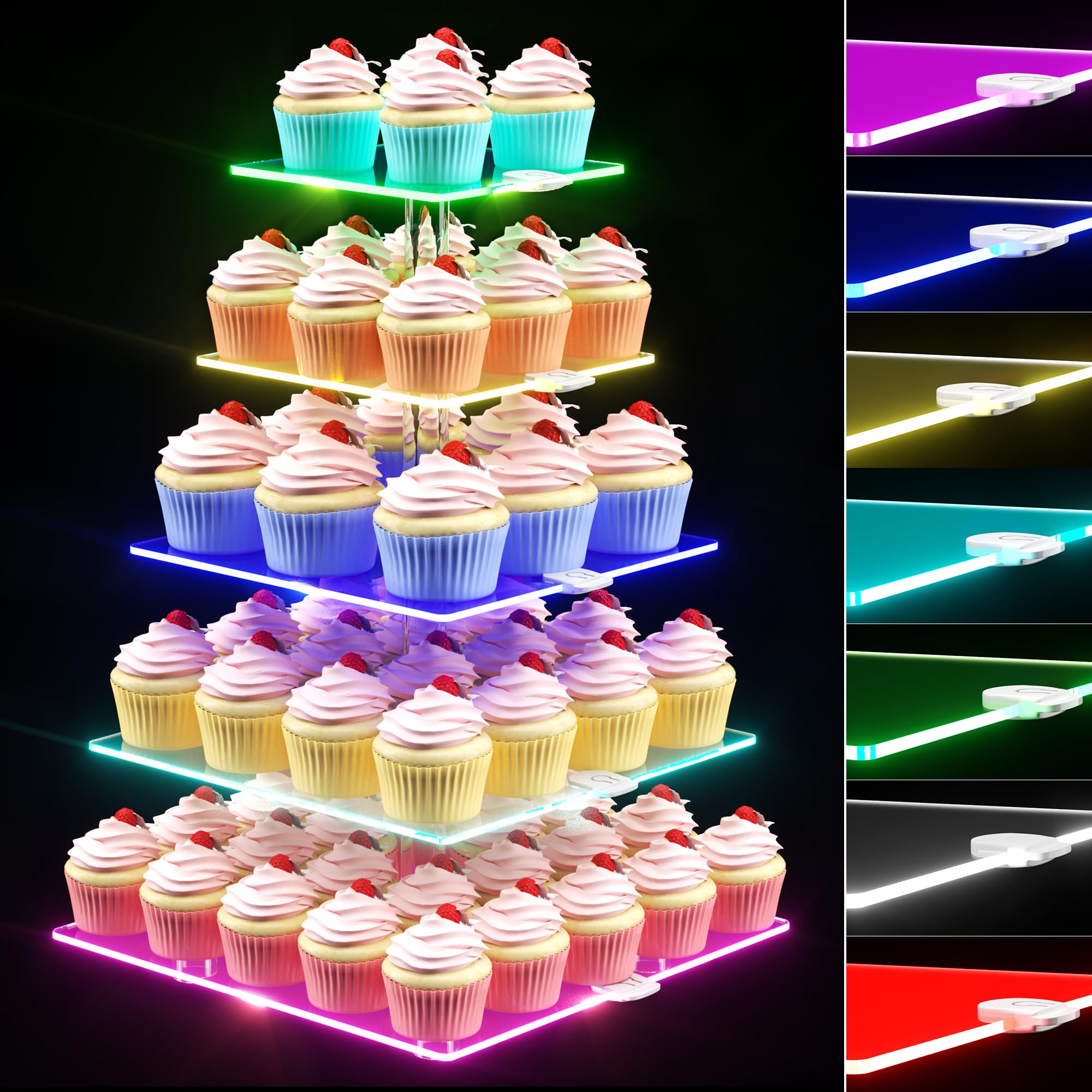 Photo 1 of weddingwish 5 Tier Led Cupcake Stand, Acrylic Cupcake Tower Stand For Dessert Table, Cupcake Display Stand With Rechargeable Light, Cupcake Holder Stand For Parties,Weddings,Birthdays,Baby Shower
