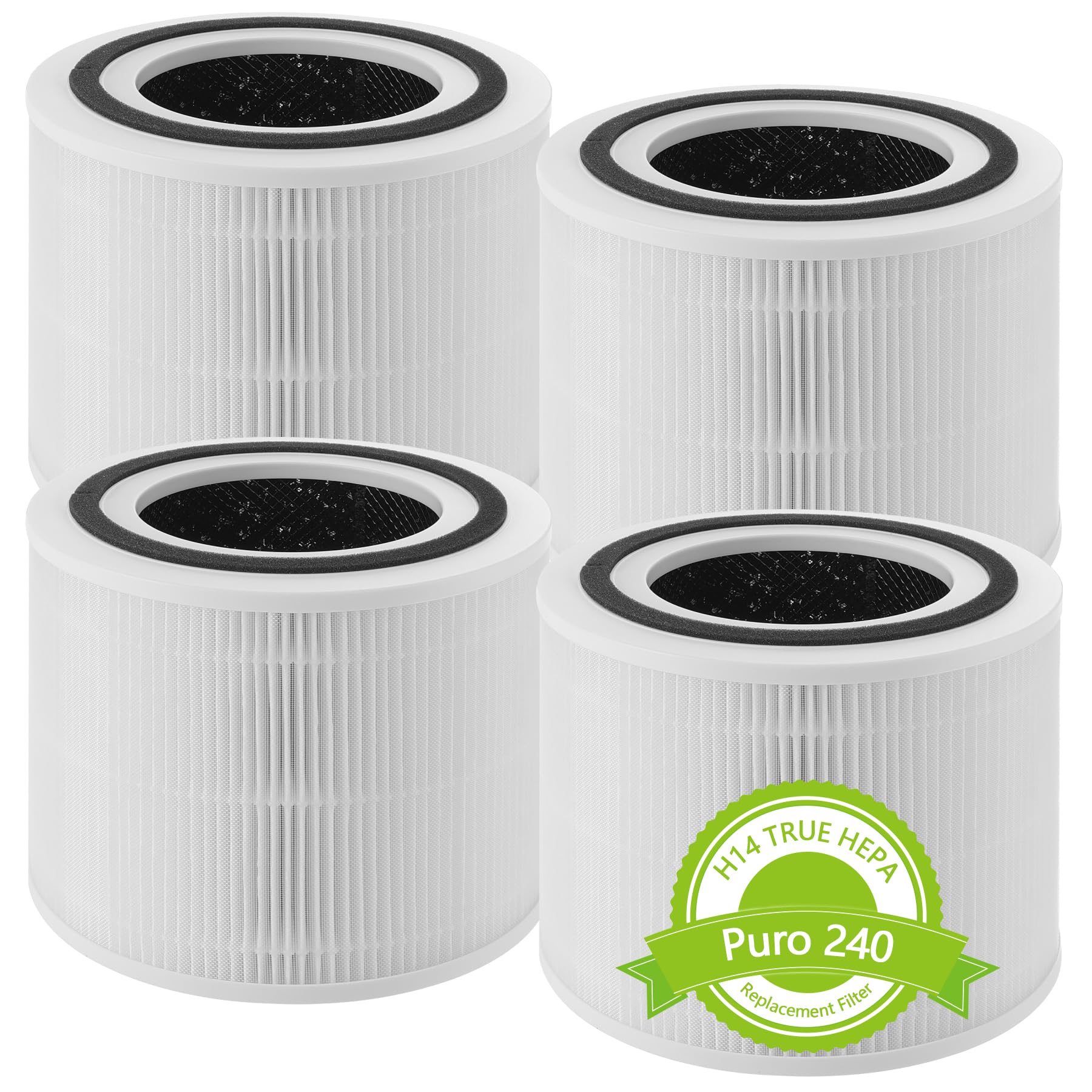 Paquete de 4 filtros de repuesto H14 True HEPA para purificador de aire Puro 240, filtro de repuesto True HEPA 3 en 1 con filtración de carbón activado de alta eficiencia