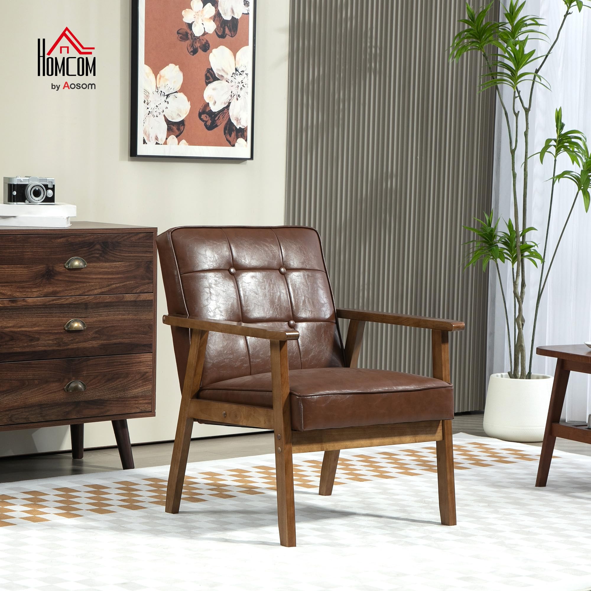 HOMCOM Fauteuil de Salon Fauteuil de Chambre Dossier capitonné Marron