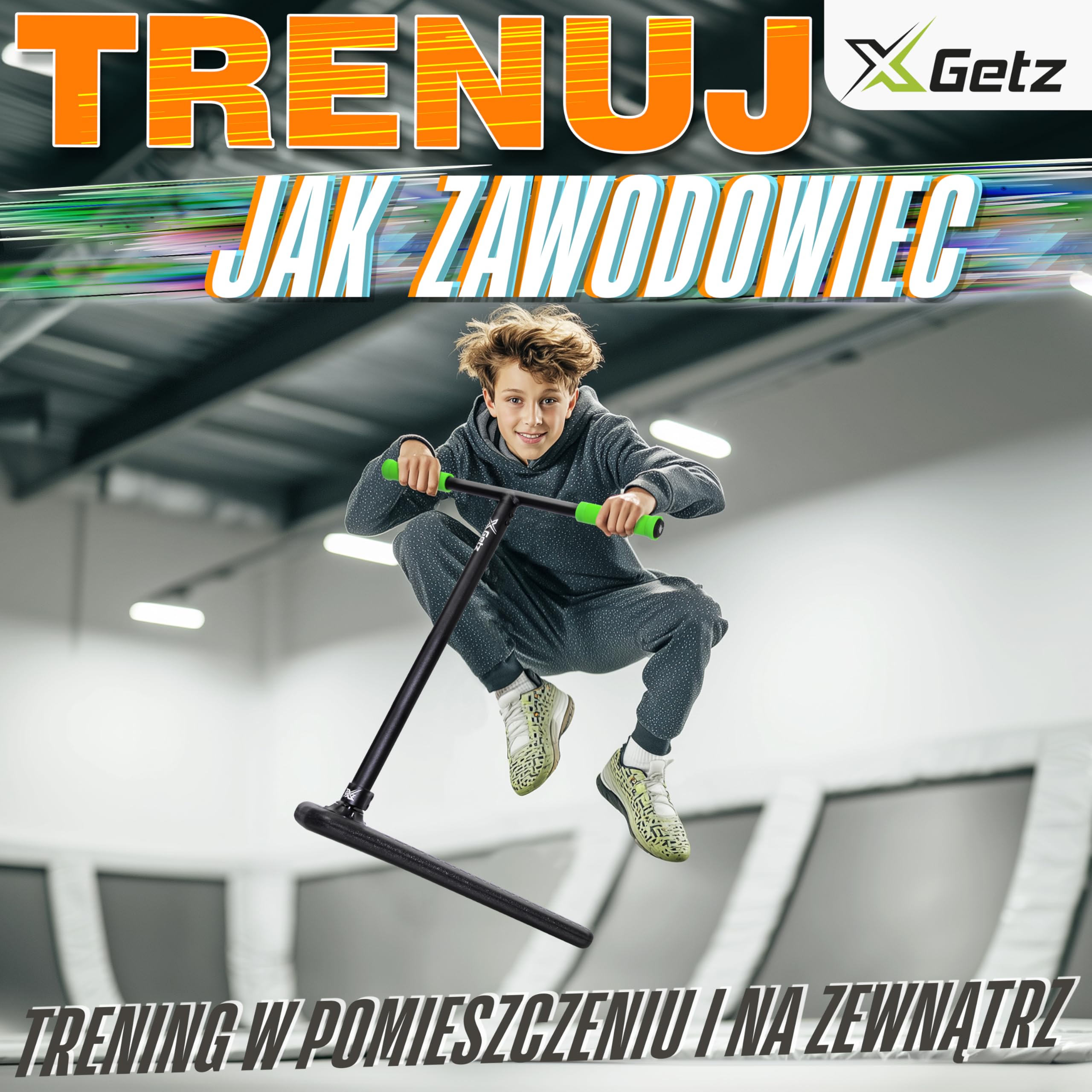Hulajnoga Trampolinowa bez Kół – Trikowa Hulajnoga dla Dzieci i Młodzieży – Regulowana i Lekka – Do Ćwiczeń w Domu i na Dworze – 8+ lat