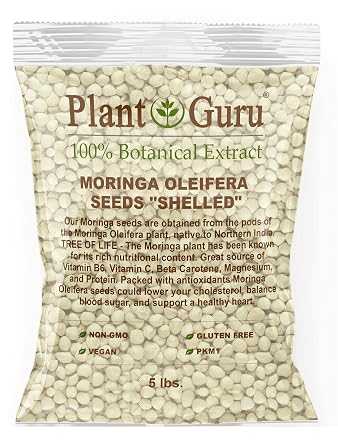 Moringa Seeds Kernel Shelled 5 lbs. Bulk - Clean PKM1 Variety - Edible - Moringa Oleifera - Malunggay - Semillas De Moringa - Drumstick Tree - Non-GMO - 10,000 to 12,000 Seeds Approx.