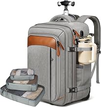 Vancropak Expandable Travel Rolling Backpack with Wheels, Airline Approved Wheeled Backpack with 3 Packing Cubes, 17 Inch Roller Carry on Luggage Suitcase Laptop Bag with USB Port for Men Women, Grey