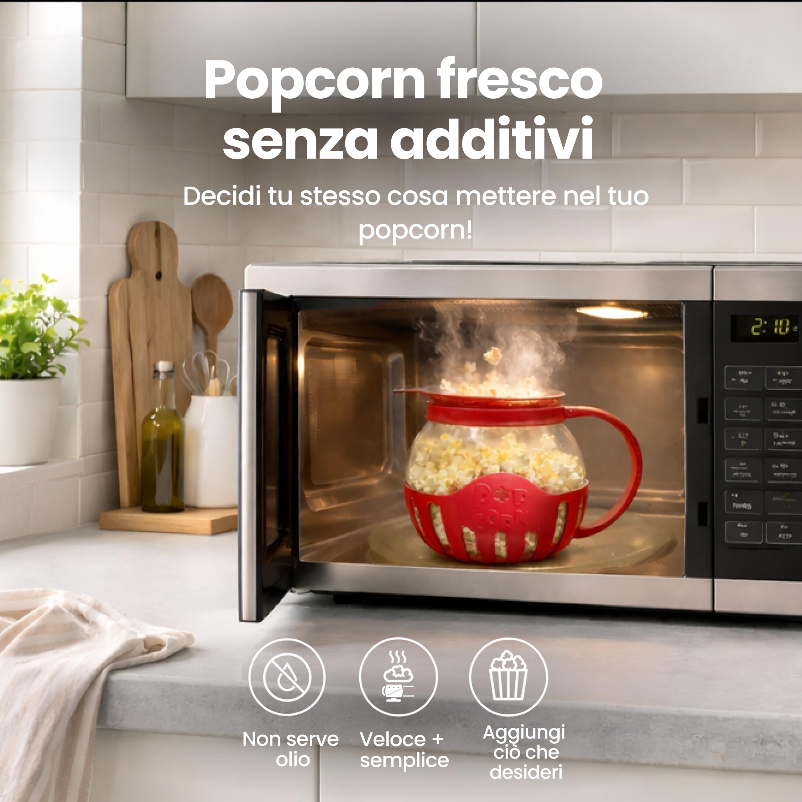 Netrox - Popcorn Maker per Microonde Senza Olio 3L – Ciotola in Vetro, BPA Free, Lavastoviglie – Popcornmaschina Fettfreie, Snack Healthy per Serata Cinema Famiglia, Idea Regalo