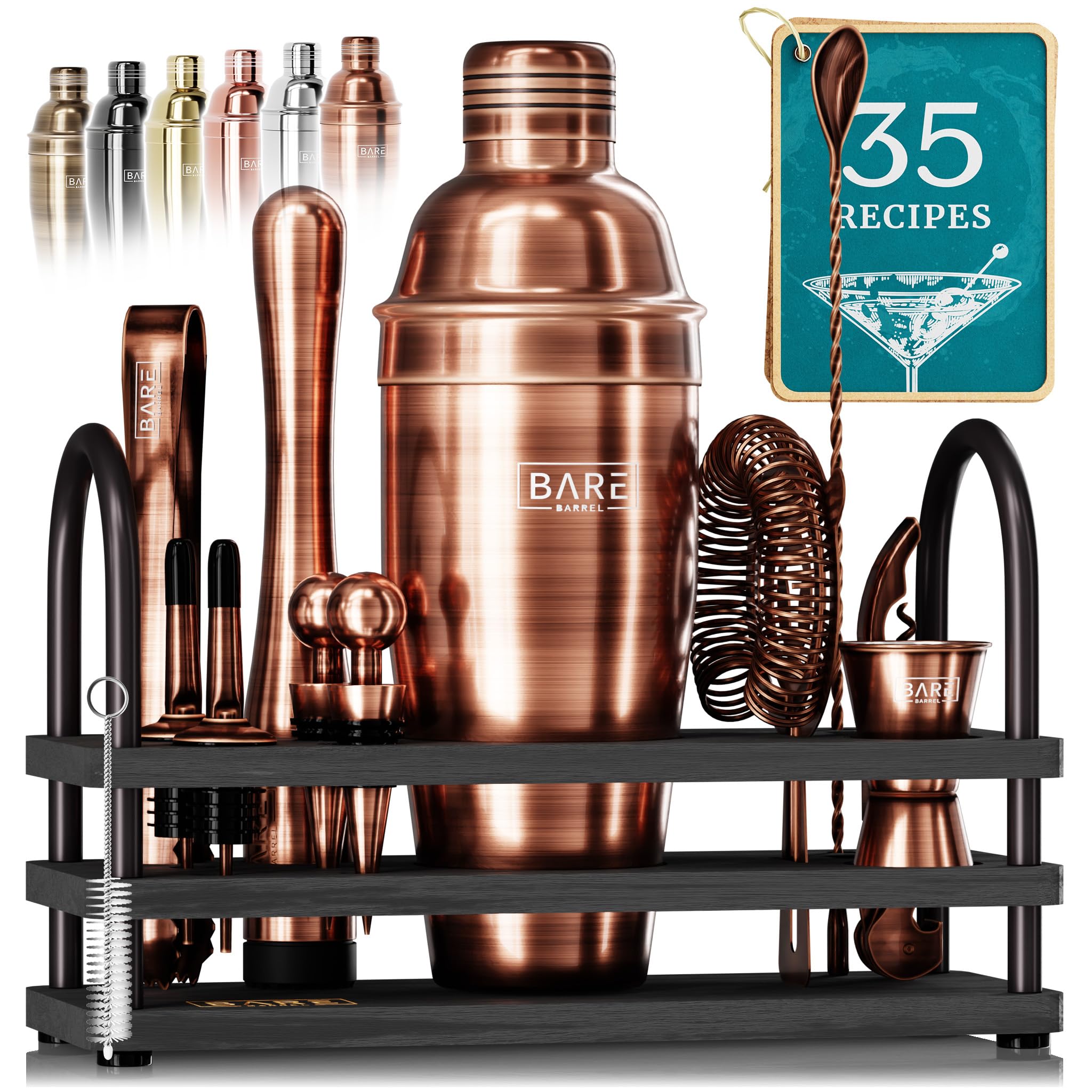 Juego de coctelera Bare Barrel y herramientas de mezcla para barman en casa