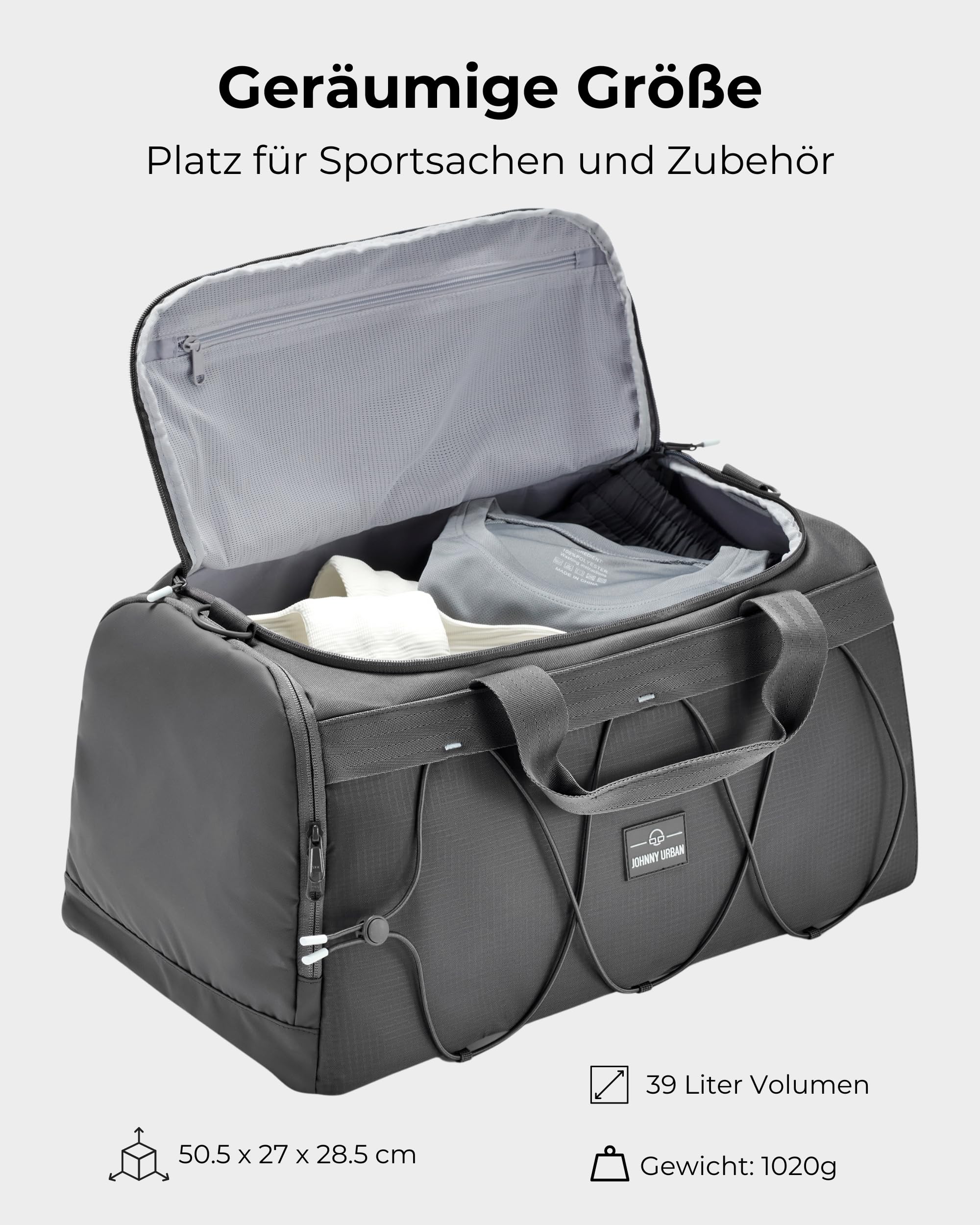 Johnny Urban Sporttasche Herren & Damen Grau - Shawn - 2 in 1 Tasche mit Rucksackfunktion für Reise Fitness Ausflüge - Multifunktionale Gym Bag mit Schuhfach - Wasserabweisend