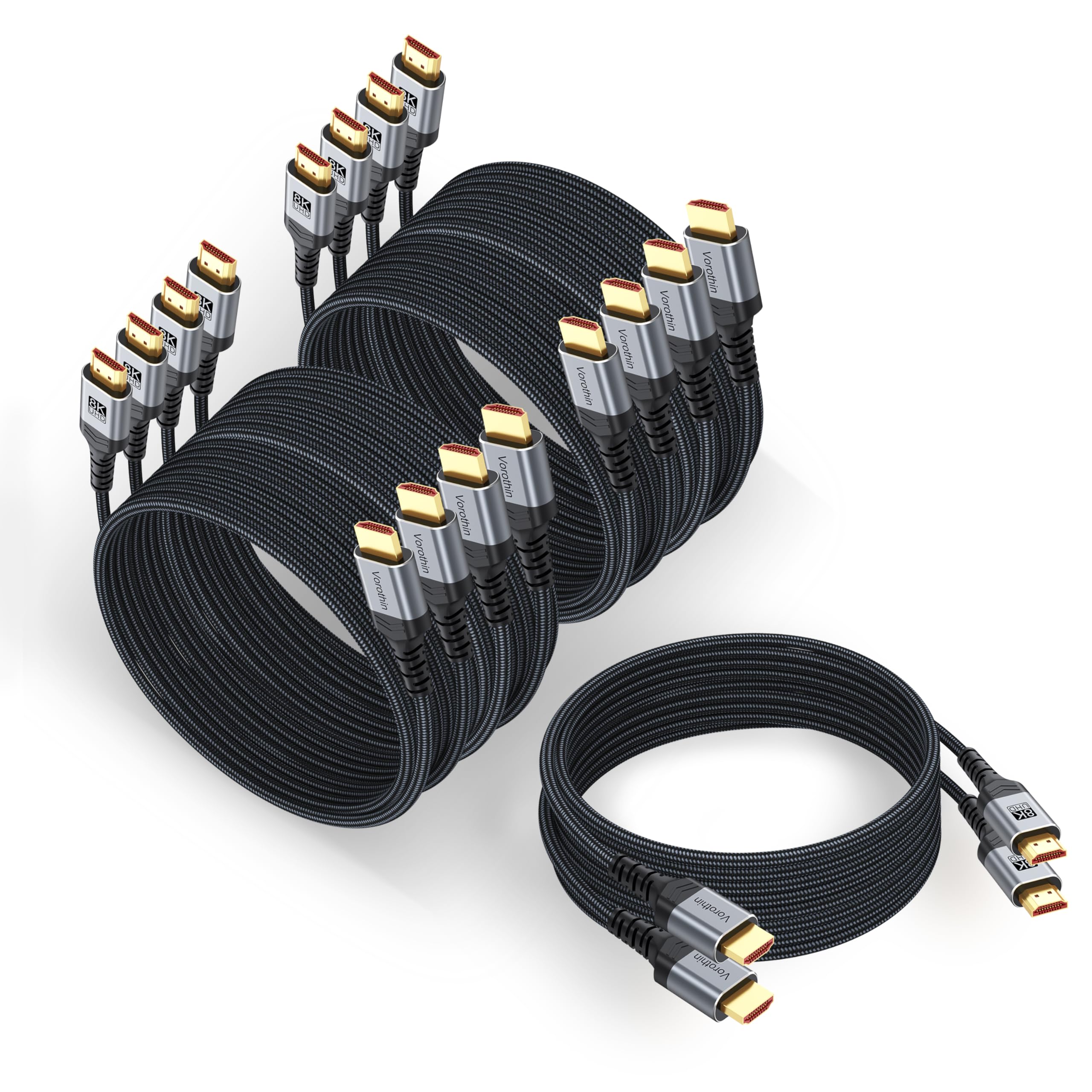 Confezione da 10 cavi HDMI 2.1 da 8 K, 3 m, cavo HDMI lungo Multipack, cavi HDMI eARC ad alta velocità da 48 Gbps, 4K a 144 Hz 8K a 60 Hz, HDR10, eARC, HDCP per computer, monitor, HDTV, TV, Soundbar