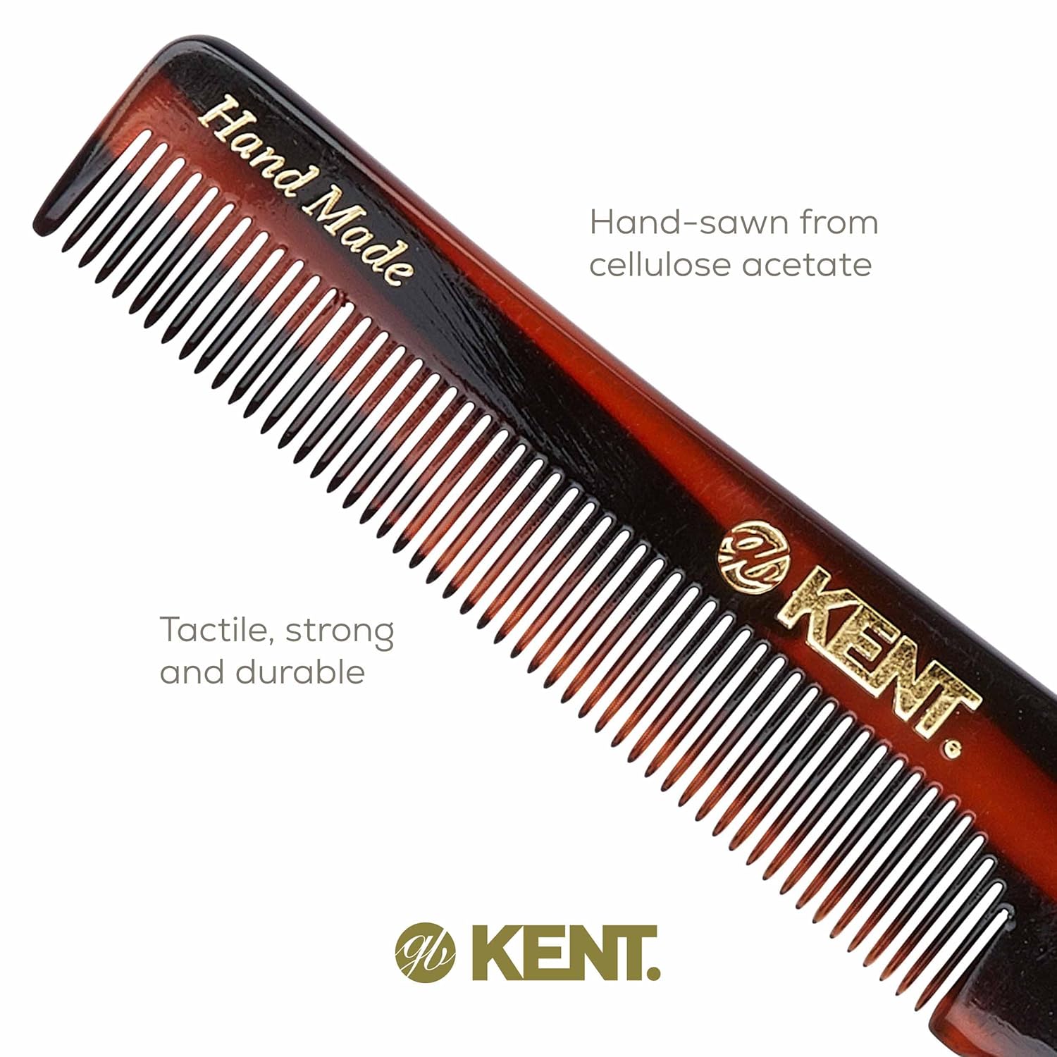 Kent R18T Fine Tooth Comb for Men with Ergonomic Thumb Grip - Handmade Large Hair Comb for Styling, Saw Cut and Hand Polished, Made in England (5.4")
