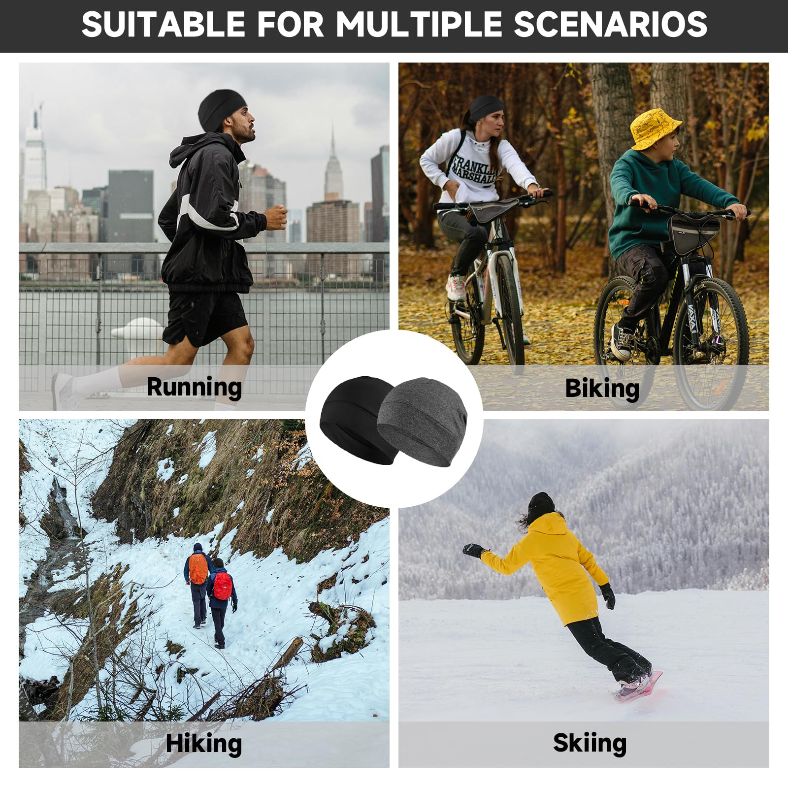 2 Piezas Gorro para Hombre Mujer, Transpirable Algodón Running - Gorro para Casco de Bicicleta, Moto y Running, Durag y Gorro Bajo Casco Ciclismo, Multifuncional Algodón