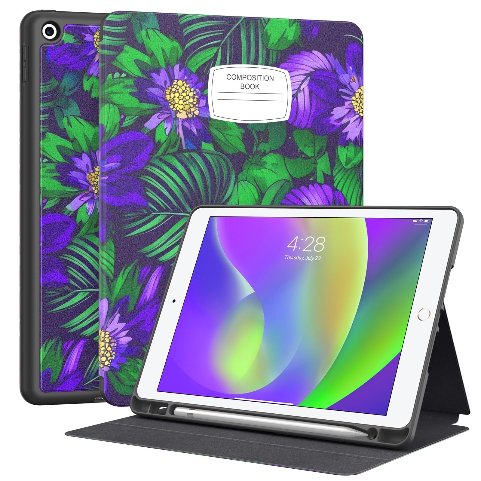 Supveco Case for iPad 9th/8th/7th Generation 10.2 inch (2021/2020/2019 Model) with Pencil Holder, Premium Folio Stand Case with Auto Wake/Sleep,Soft