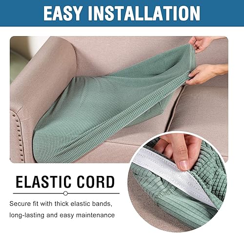 Miniatura 5 de H.VERSAILTEX Fundas de cojín de asiento individuales superelásticas para sofá, juegos de fundas de cojín de sofá, tela de sarga gruesa con textura