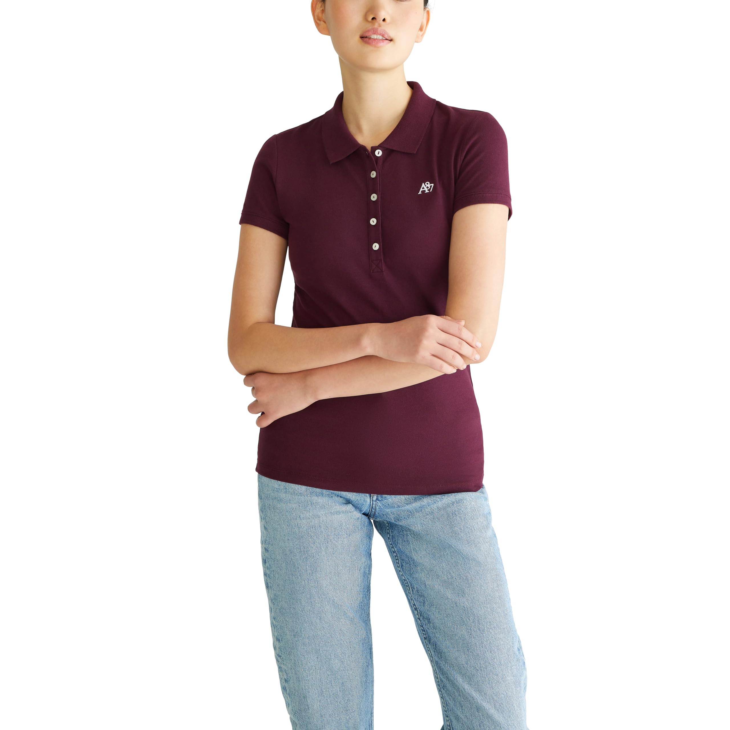 Aeropostale Womens Aero Solid A87 Polo, Royal Plum, L