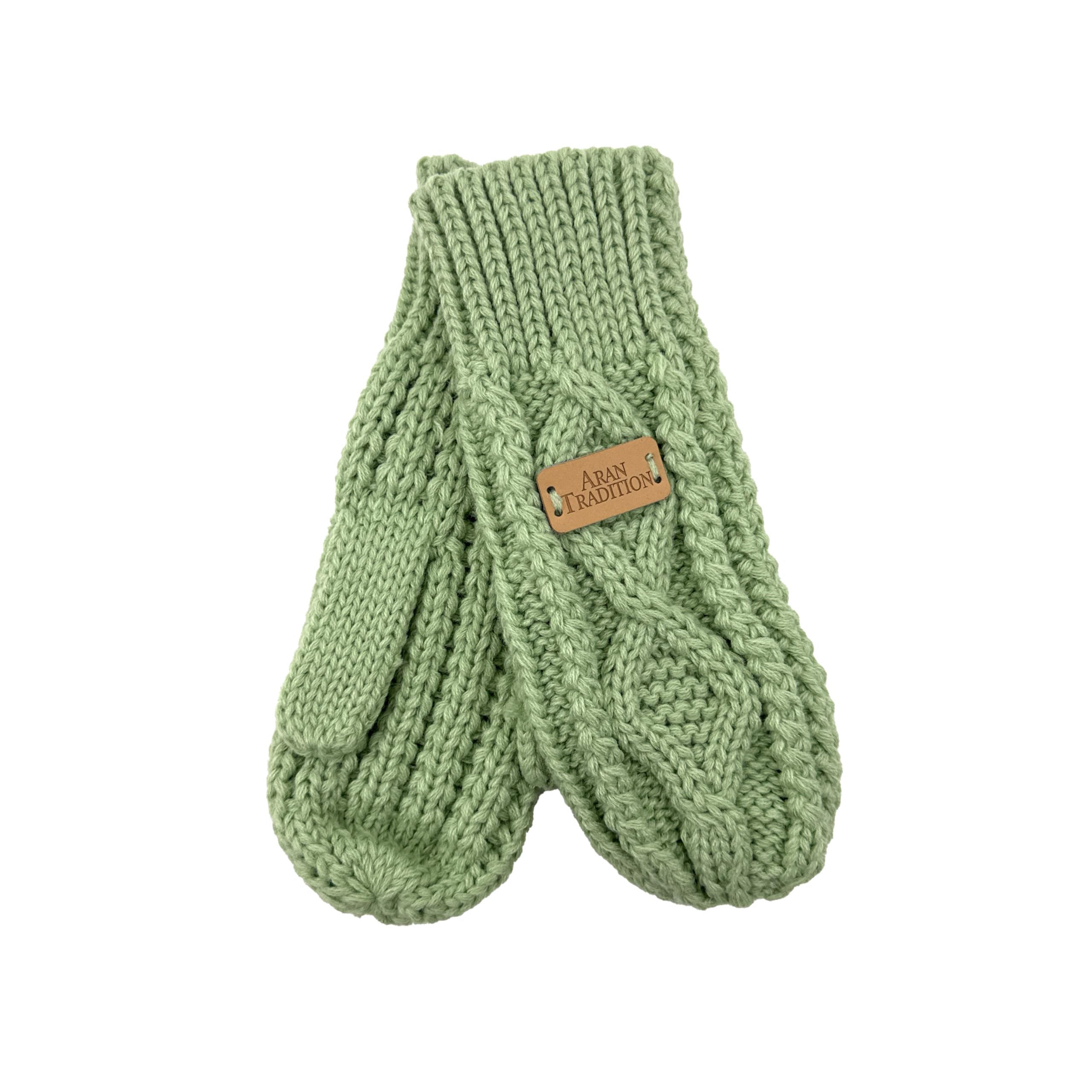 Aran Traditions Laurel Green Diamond Knitted Winter Mittens Gloves (Laurel Green)