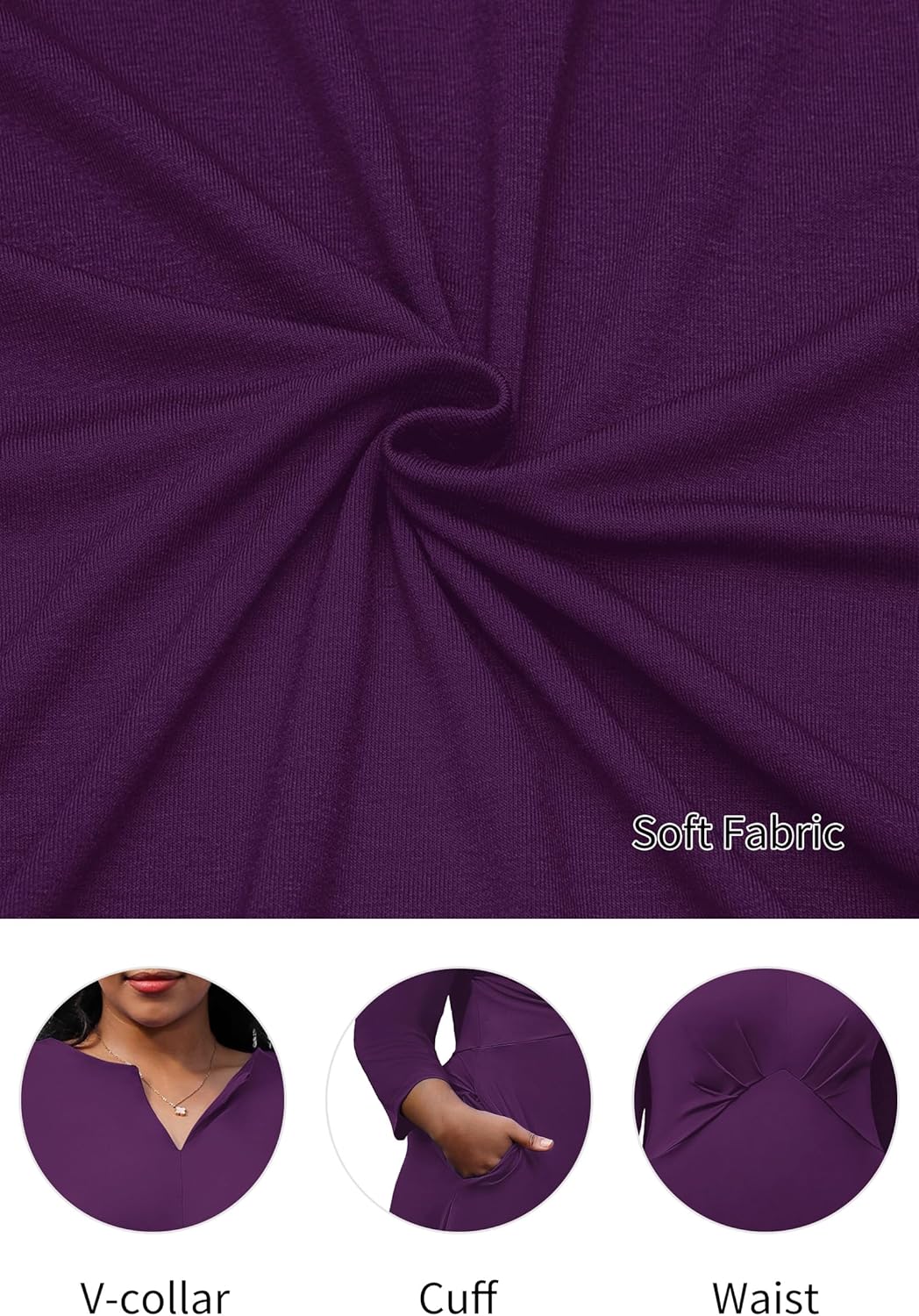 Nmoder Women's Plus Size Stretchy Flared Wrap Dress Casual Wedding Guest Midi Dresses V Neck 3/4 Sleeve A-Line Swing Dress - Image 5