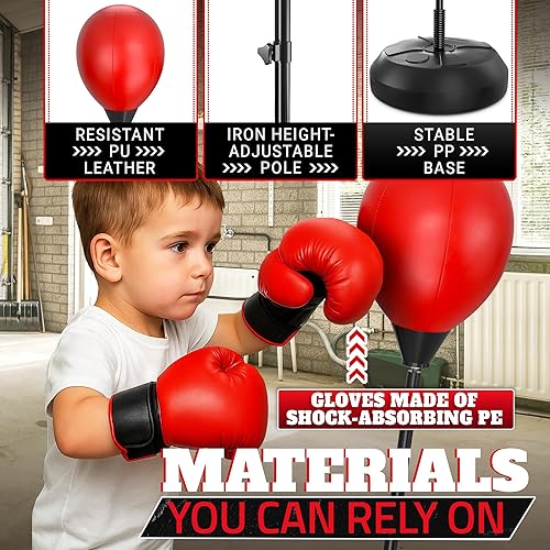 Miniatura 6 de Soporte para saco de boxeo para edades de 8 a 15  Juego de boxeo ajustable de 58 pulgadas con guantes y bomba  Equipo de boxeo juvenil para