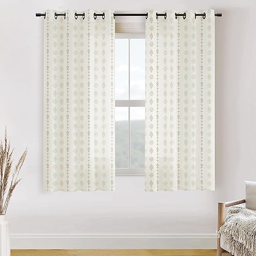 63 Inch Curtains Length for Living Room Kitchen,Boho Semi Sheer Floral Farmhouse Curtains for Bedroom