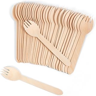 Disposable Wood Cutlery Sporks - 100 Pack Wooden Sporks Disposable Spoon Fork 2-in-1 Cutlery,6.3 Inch Length Wood Sporks