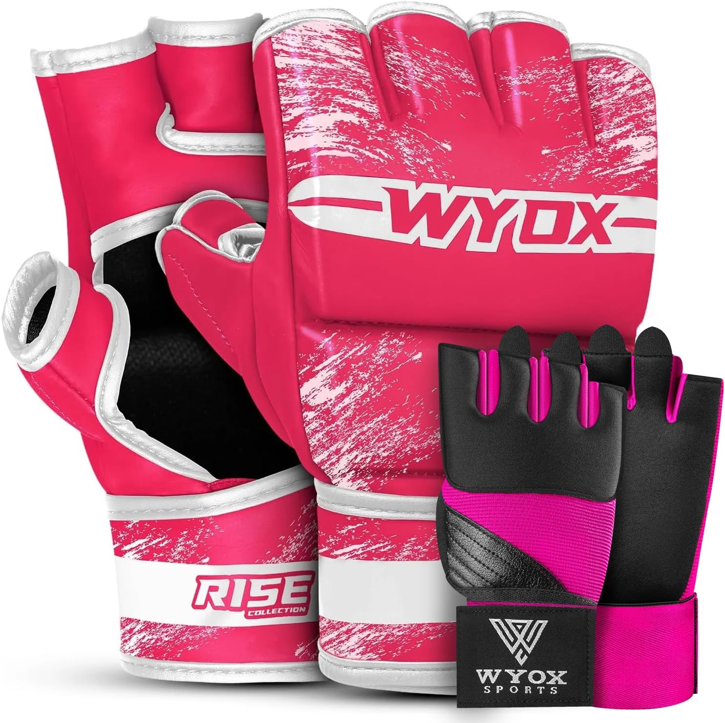 WYOX Inner Gel Hand Wraps & MMA Grappling Gloves Bundle – Boxing, Kickboxing, Muay Thai, MMA Training Set for Men & Women – Wrist Support, Knuckle Protection, Breathable & Durable Combat Gear