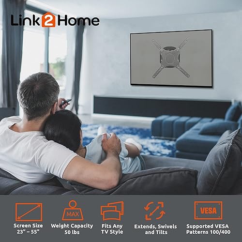 Miniatura 2 de Link2Home Soporte de pared para TV de movimiento completo premium para televisores de hasta 55 pulgadas, soportes de montaje para televisores LED,