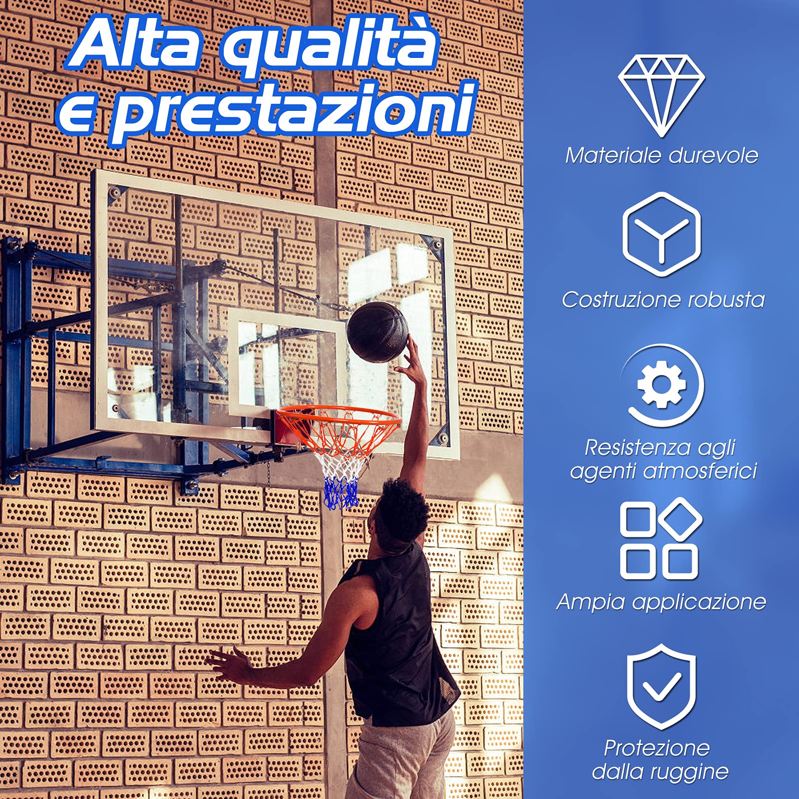 COSTWAY Canestro Basket da Muro Φ45cm in Ferro con Rete Resistente alle Intemperie e Viti, Anello da Basket per Esterno e Interno