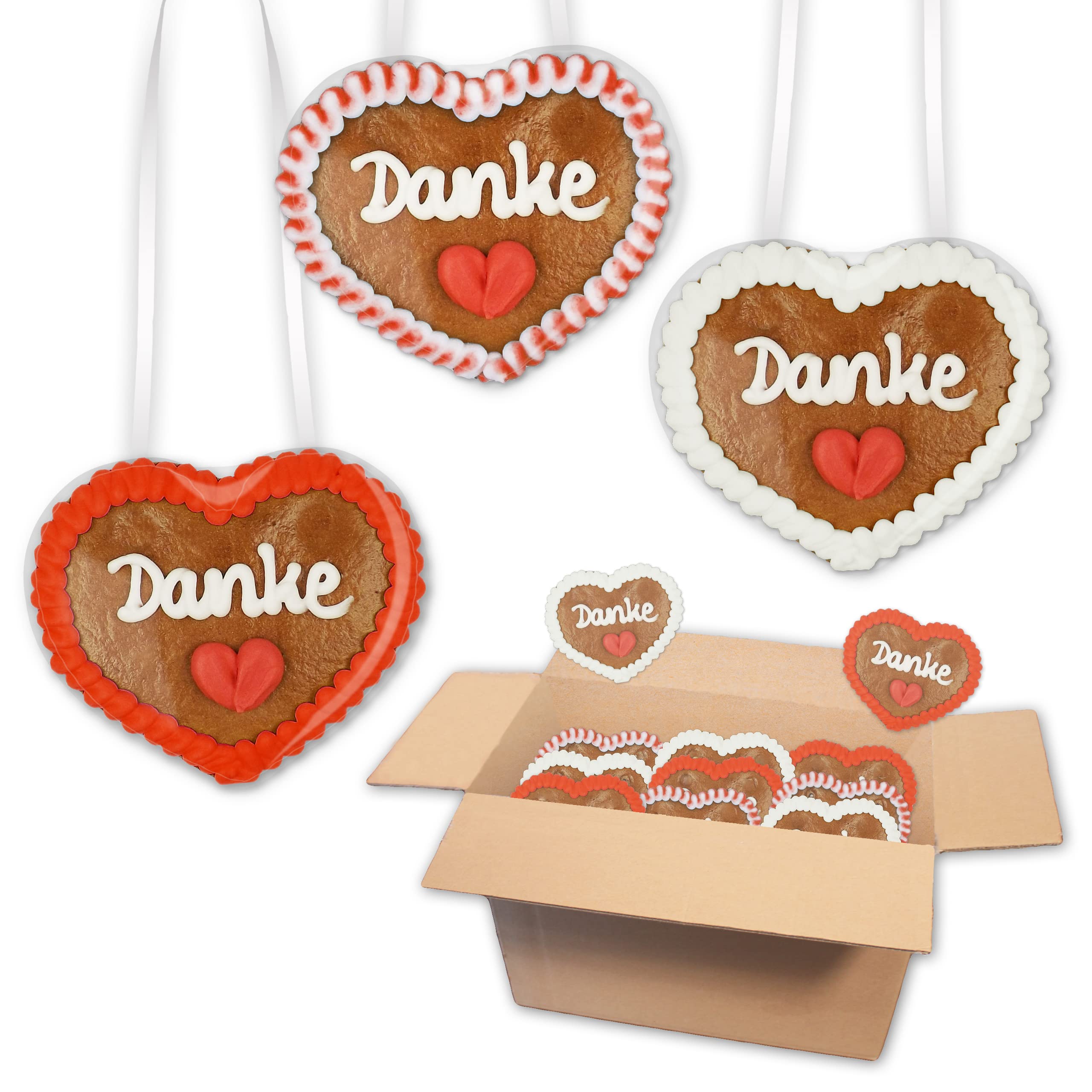 30x Lebkuchenherzen "Danke", 8 cm variierend - Liebevolles Geschenk | LEBKUCHEN WELT Süßes Dankeschön für Freunde, Kunden oder Mitarbeiter – als kleine Aufmerksamkeit, Mitbringsel und Give-away
