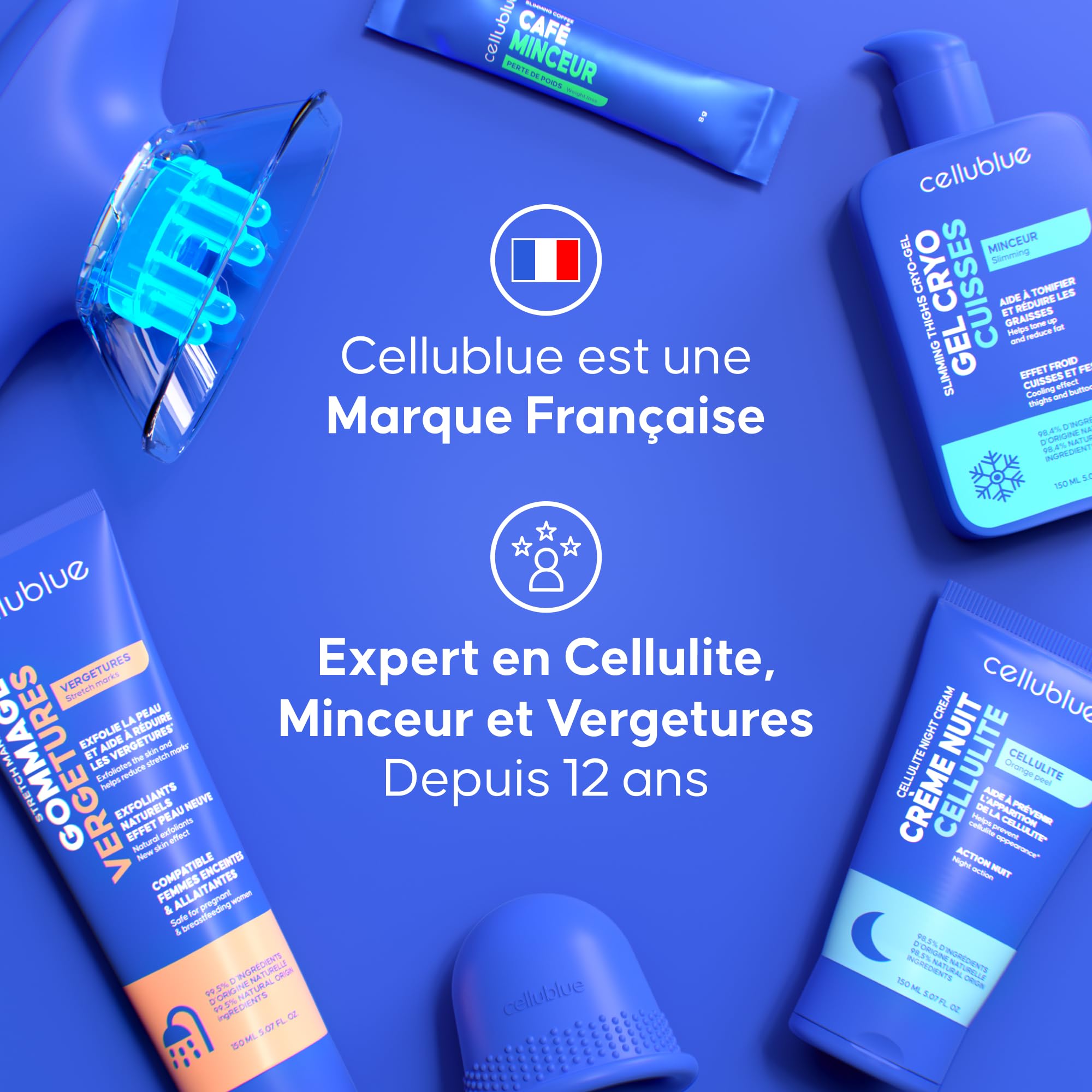 Appareil Minceur Intelligent Sans Fil Cellublue - L'original - Massage puissant amincissant électrique 2900 rotations/min, Double tête de massage - Écran tactile, rechargeable USB-C - Portable