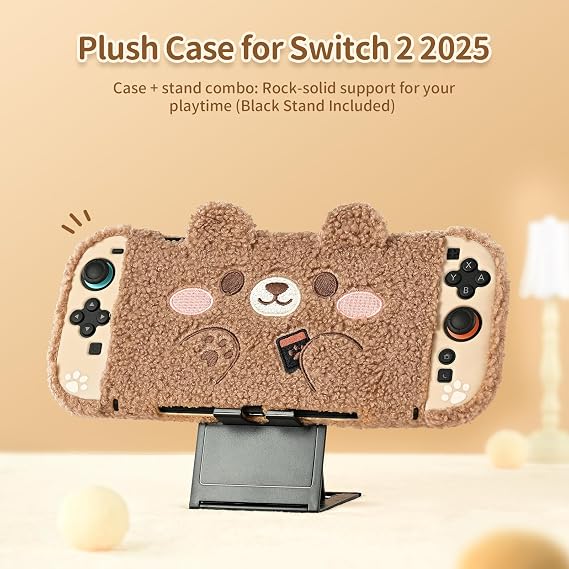 GeekShare Plush Case Compatible with Switch 2 (2025), NS2 Protective Cover for Switch Console and Grip Joy Controller, Plush Bear