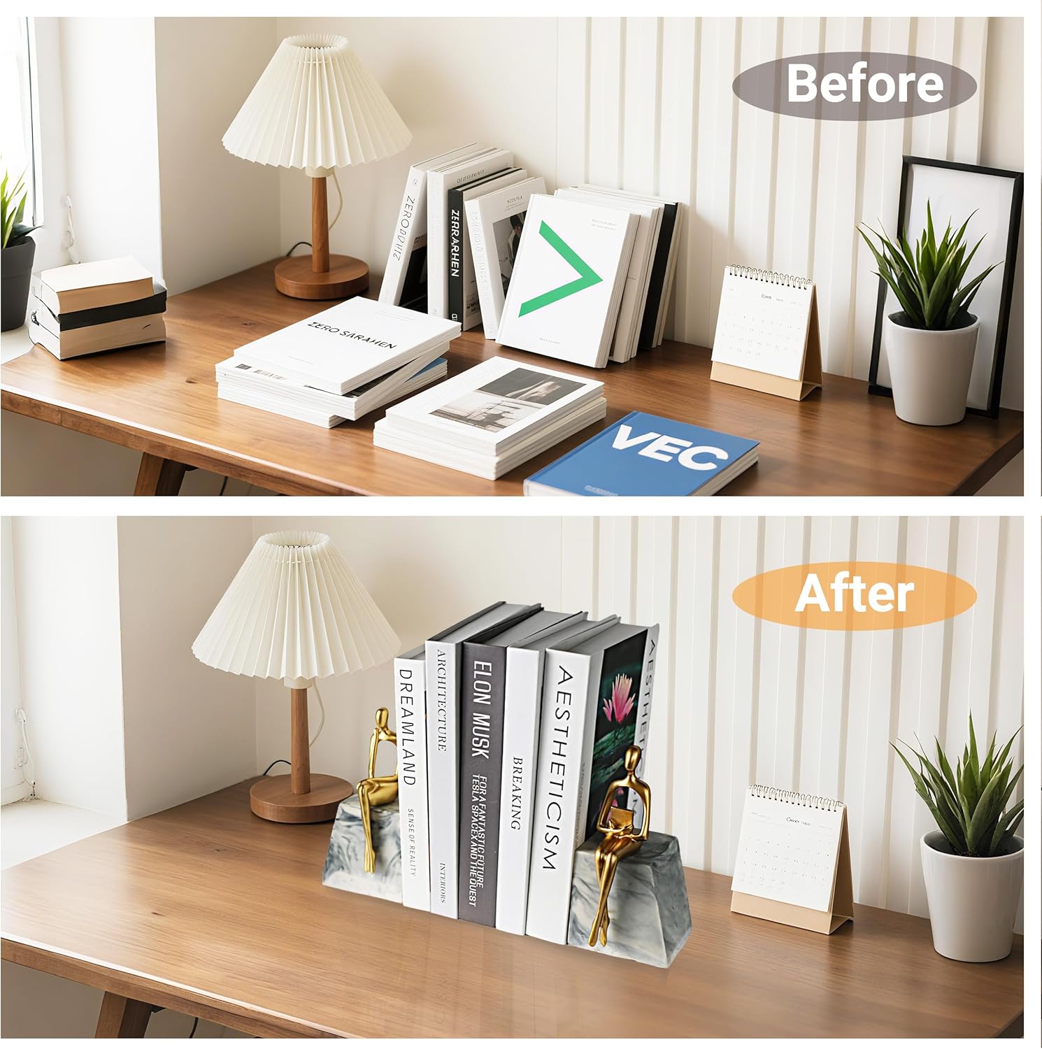 Book Ends for Shelves to Hold Books,Heavy Duty Thinker Abstract Statue Decorative Bookends for Home Office Bookshelf, Gift for Book Lovers,1 Pair