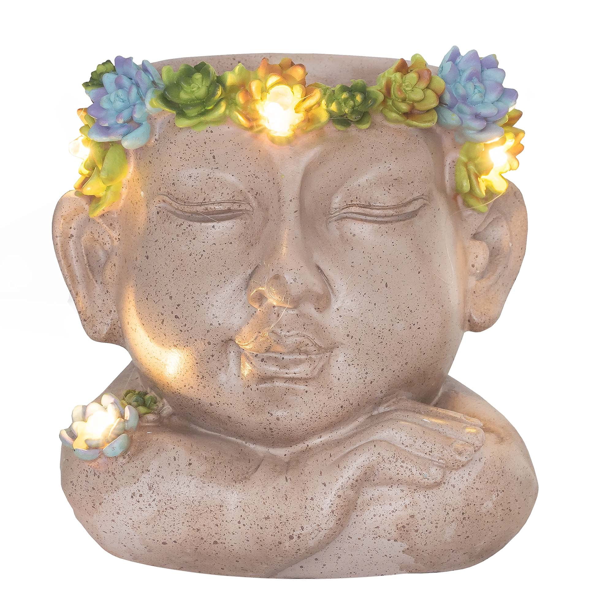 GloBrite Solar Face Plant Pot Light - Solar Powered LED Lights Outdoor Lantern, Waterproof Resin Figure Ornament for Yard Lawn Patio Garden Statue Decor