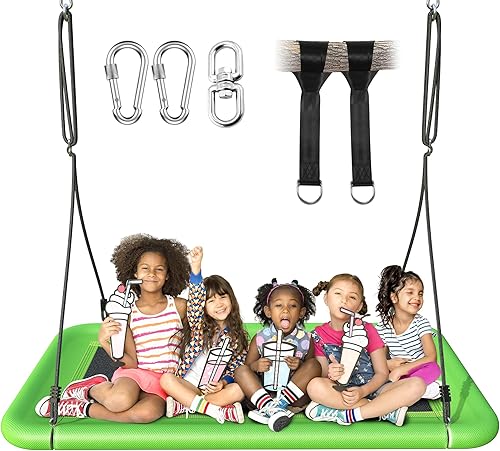 Miniatura 10 de Columpio de árbol para niños y adultos, columpio de plataforma rectangular impermeable de 60 pulgadas, 700 libras resistente con correas ajustables